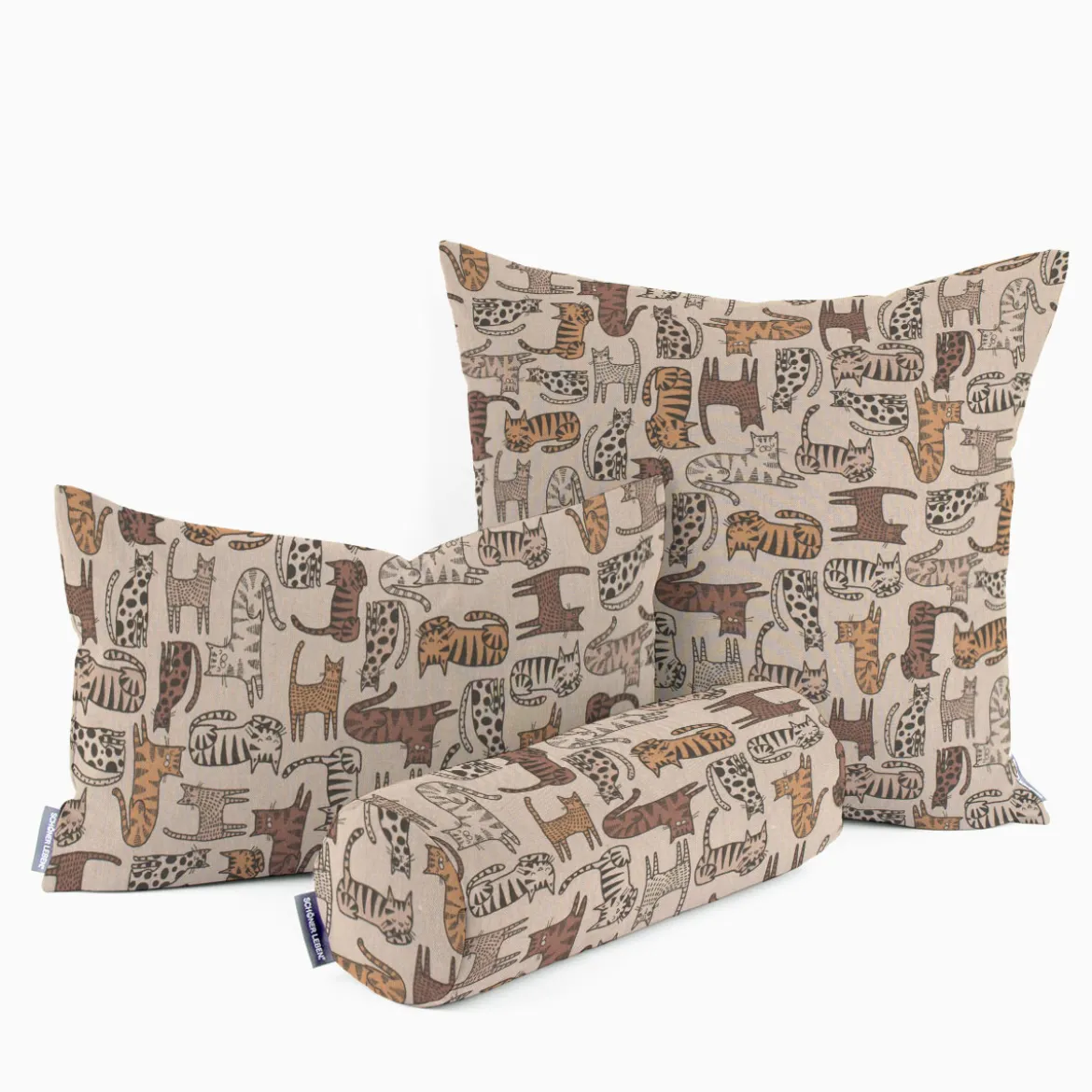 Dekostoff Halbpanama Leinenlook Cat Wildlife Art Katzen natur braun 1,40m Breite