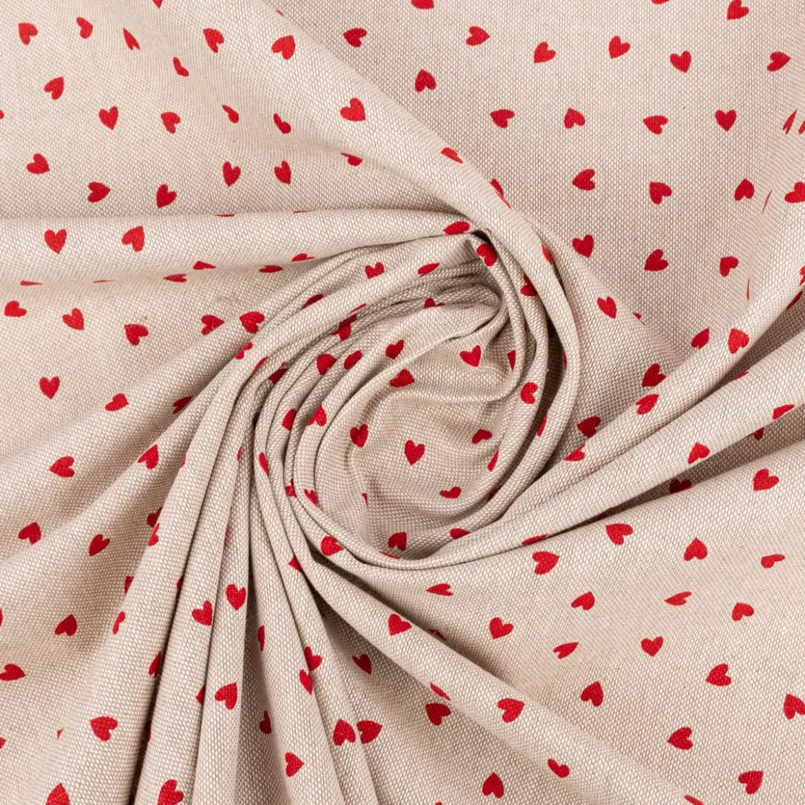 Dekostoff Halbpanama Leinenlook Little Love Heart Herzchen natur rot 1,40m Breite