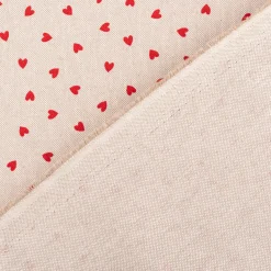 Dekostoff Halbpanama Leinenlook Little Love Heart Herzchen natur rot 1,40m Breite
