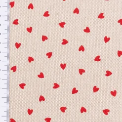 Dekostoff Halbpanama Leinenlook Little Love Heart Herzchen natur rot 1,40m Breite