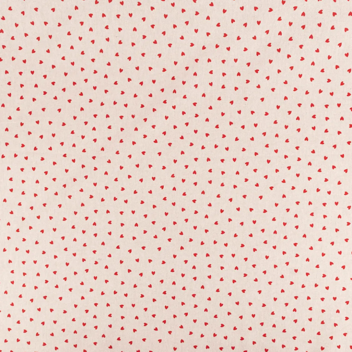 Dekostoff Halbpanama Leinenlook Little Love Heart Herzchen natur rot 1,40m Breite