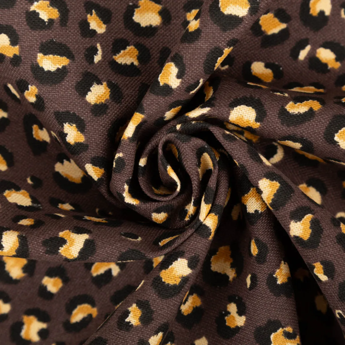 Dekostoff Halbpanama Leomuster Leoprint dunkelbraun gold 1,40m Breite