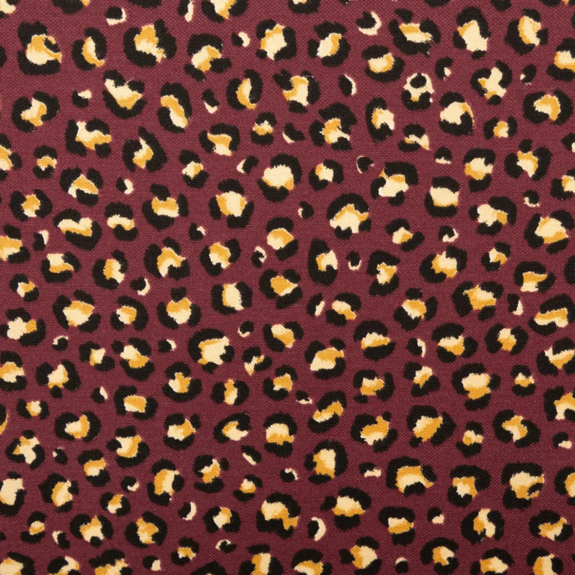 Dekostoff Halbpanama Leomuster Leoprint weinrot gold 1,40m Breite