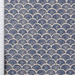 Dekostoff Halbpanama Little Wave Scale Wellen natur blau 1,4m Breite