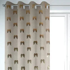 Dekostoff Halbpanama Metallikdruck Engelsflügel natur gold metallic 1,40m Breite