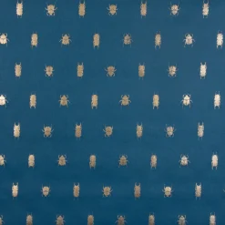 Dekostoff Halbpanama Metallikdruck Käfer blau gold metallic 1,40m Breite