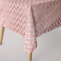 Dekostoff Halbpanama Metallikdruck Chevron Zacken rosa goldfarbig metallic 1,40m breit