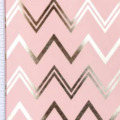 Dekostoff Halbpanama Metallikdruck Chevron Zacken rosa goldfarbig metallic 1,40m breit