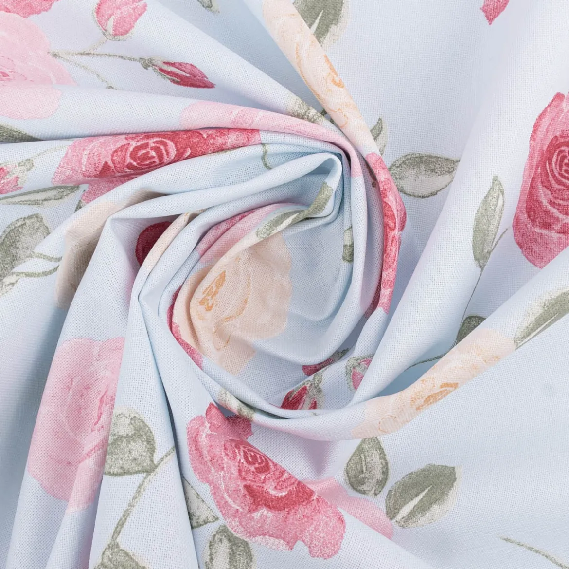Dekostoff Halbpanama Romantic Floral Rose hellblau rosa 1,40m Breite