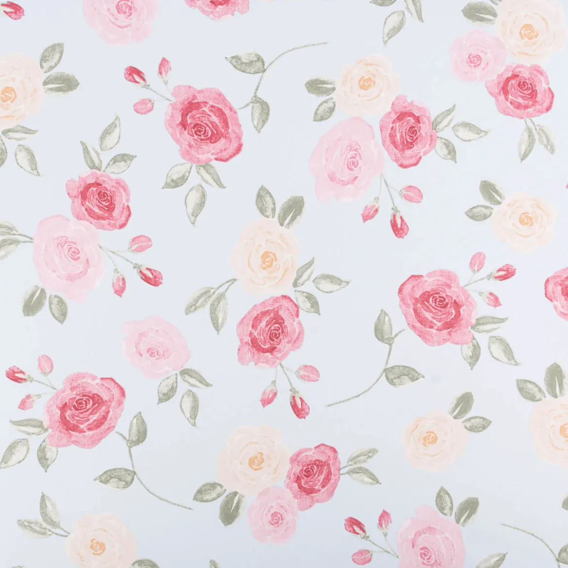 Dekostoff Halbpanama Romantic Floral Rose hellblau rosa 1,40m Breite