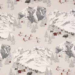 Dekostoff Halb-Panama Skifahrer Winterlandschaft natur grau 155cm Breite