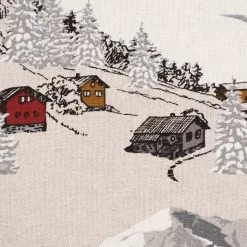 Dekostoff Halb-Panama Skifahrer Winterlandschaft natur grau 155cm Breite