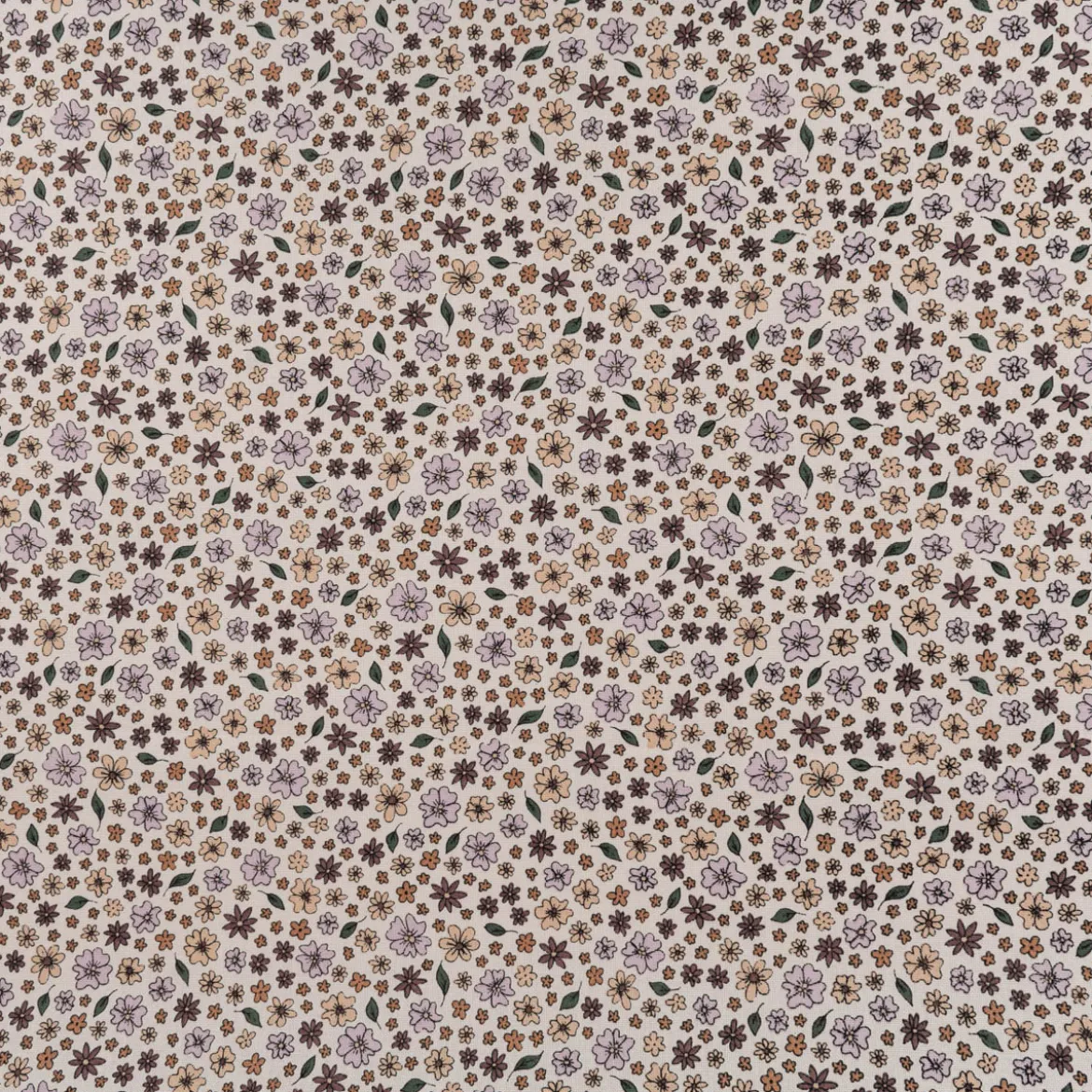 Dekostoff Halbpanama Sweet Flower Sprinkles Allover Blüten beige lila 1,40m Breite