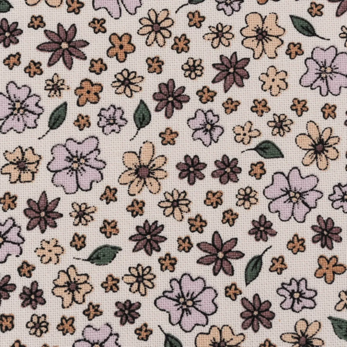 Dekostoff Halbpanama Sweet Flower Sprinkles Allover Blüten beige lila 1,40m Breite