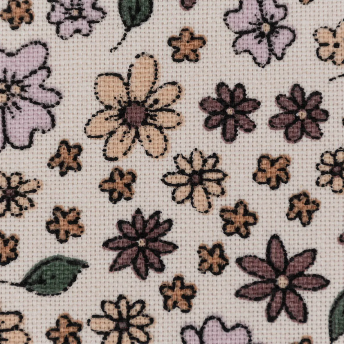 Dekostoff Halbpanama Sweet Flower Sprinkles Allover Blüten beige lila 1,40m Breite