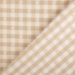 Dekostoff Herzchen Karo klein beige weiß 140cm Breite