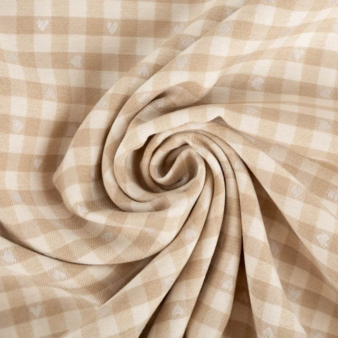 Dekostoff Herzchen Karo klein beige weiß 140cm Breite