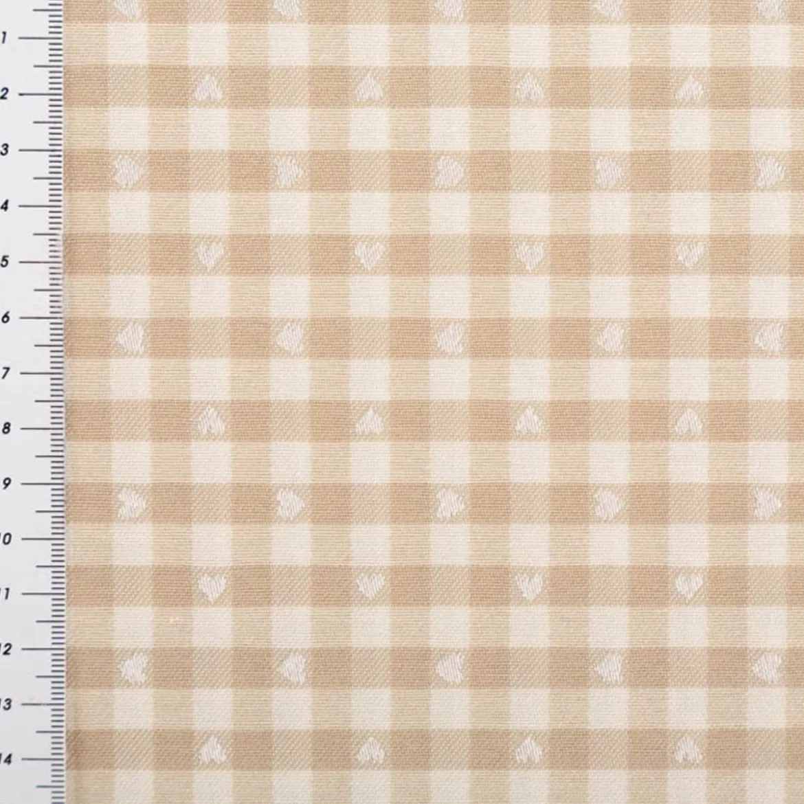 Dekostoff Herzchen Karo klein beige weiß 140cm Breite