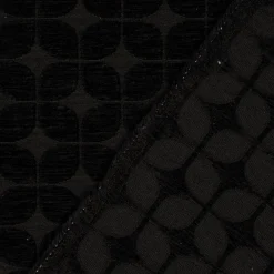 Dekostoff Jacquard Chenille Deluxe Soft Retro Leaf schwarz 1,40m Breite