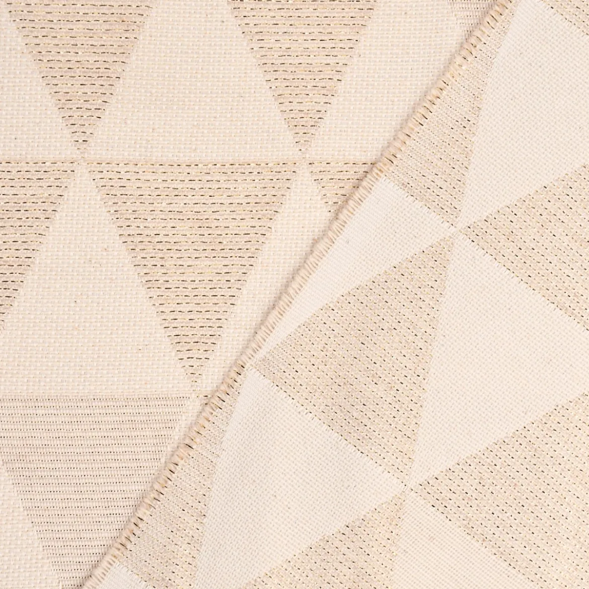 Dekostoff Jacquard Doubleface Premium Metallic Triangel Retro Scandi gold hellbeige 1,4m Breite