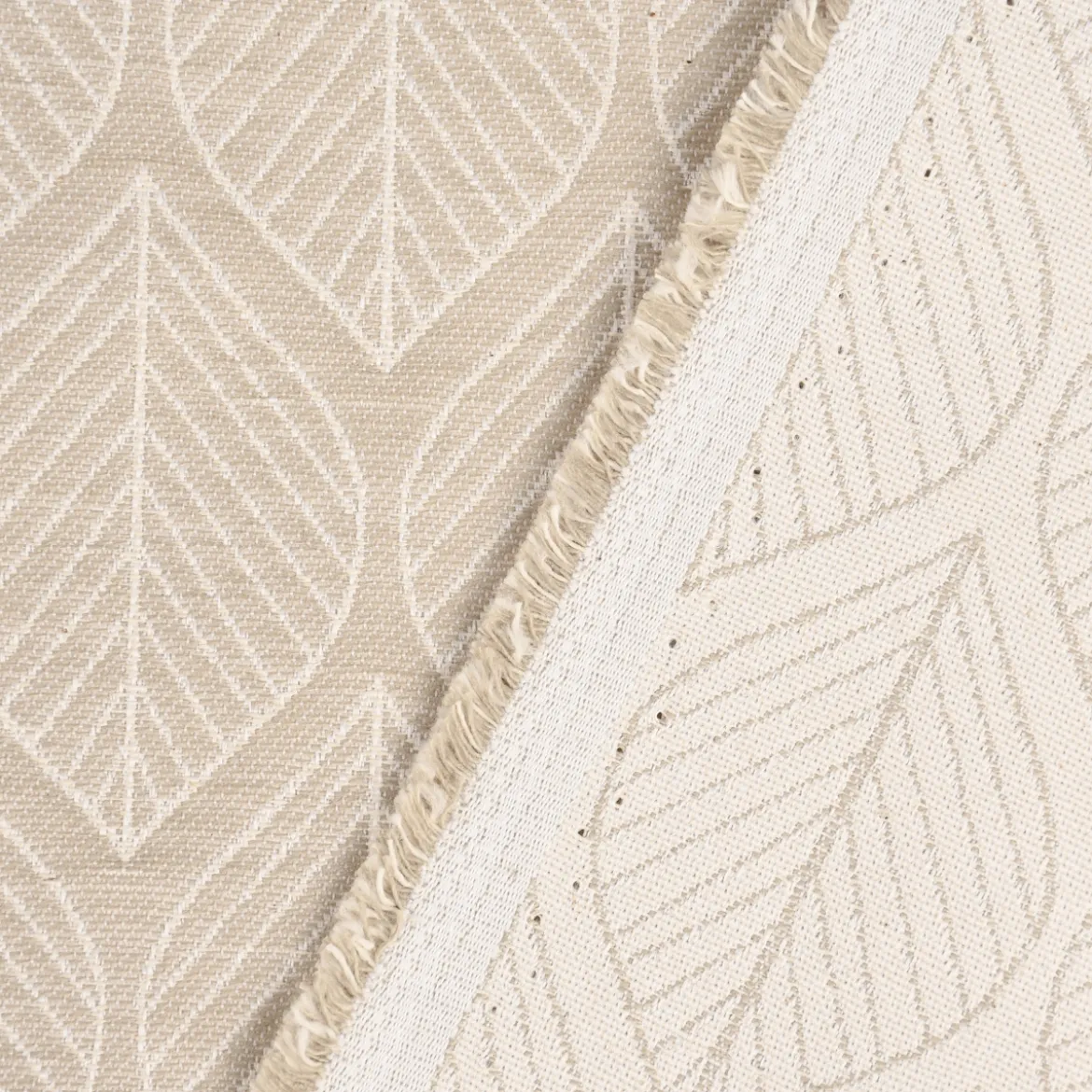 Dekostoff Jacquard Doubleface Premium Leaf Retro Scandi Blätter beige 1,4m Breite