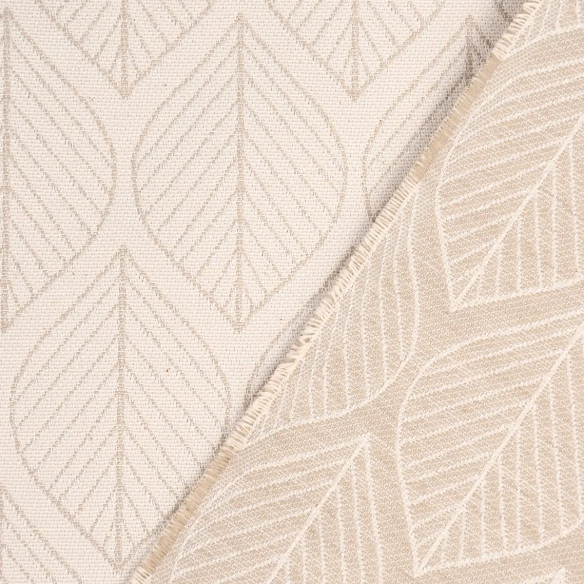 Dekostoff Jacquard Doubleface Premium Leaf Retro Scandi Blätter beige 1,4m Breite