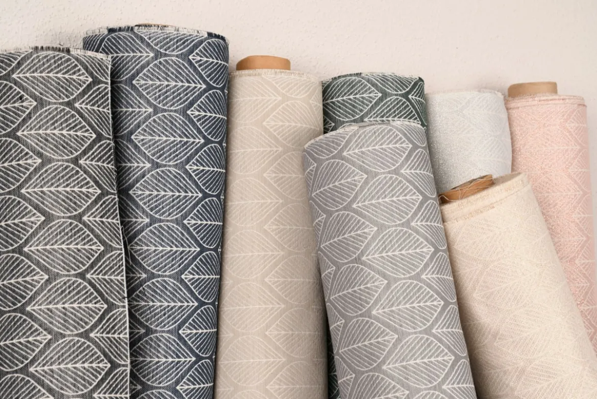 Dekostoff Jacquard Doubleface Premium Leaf Retro Scandi Blätter beige 1,4m Breite