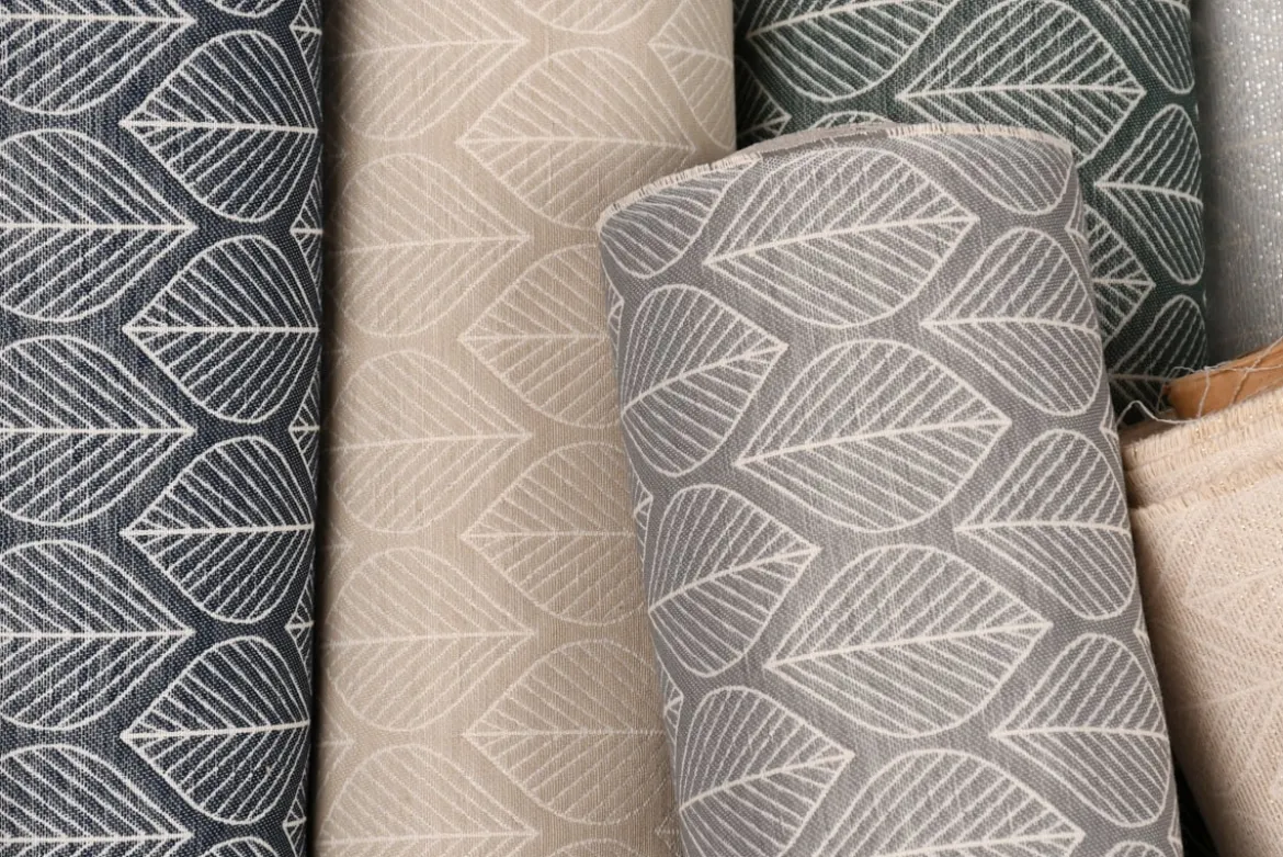 Dekostoff Jacquard Doubleface Premium Leaf Retro Scandi Blätter beige 1,4m Breite