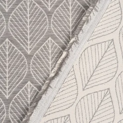 Dekostoff Jacquard Doubleface Premium Leaf Retro Scandi Blätter grau hellbeige 1,4m Breite