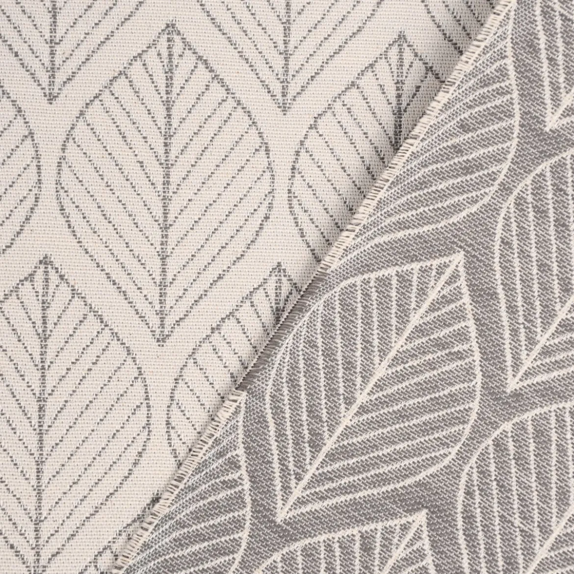 Dekostoff Jacquard Doubleface Premium Leaf Retro Scandi Blätter grau hellbeige 1,4m Breite