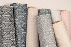 Dekostoff Jacquard Doubleface Premium Leaf Retro Scandi Blätter grau hellbeige 1,4m Breite