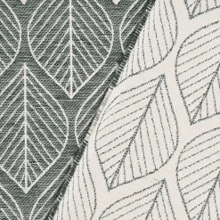 Dekostoff Jacquard Doubleface Premium Leaf Retro Scandi Blätter grün hellbeige 1,4m Breite