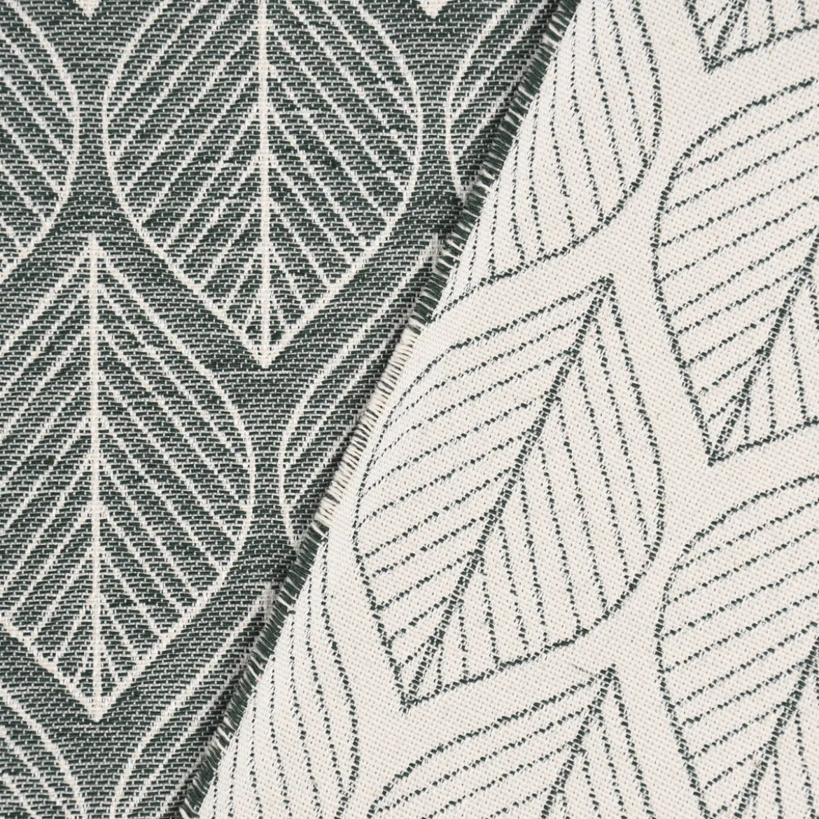 Dekostoff Jacquard Doubleface Premium Leaf Retro Scandi Blätter grün hellbeige 1,4m Breite