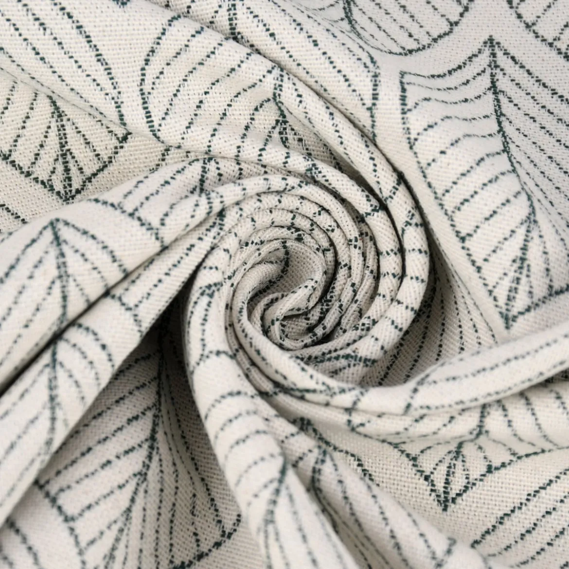 Dekostoff Jacquard Doubleface Premium Leaf Retro Scandi Blätter grün hellbeige 1,4m Breite
