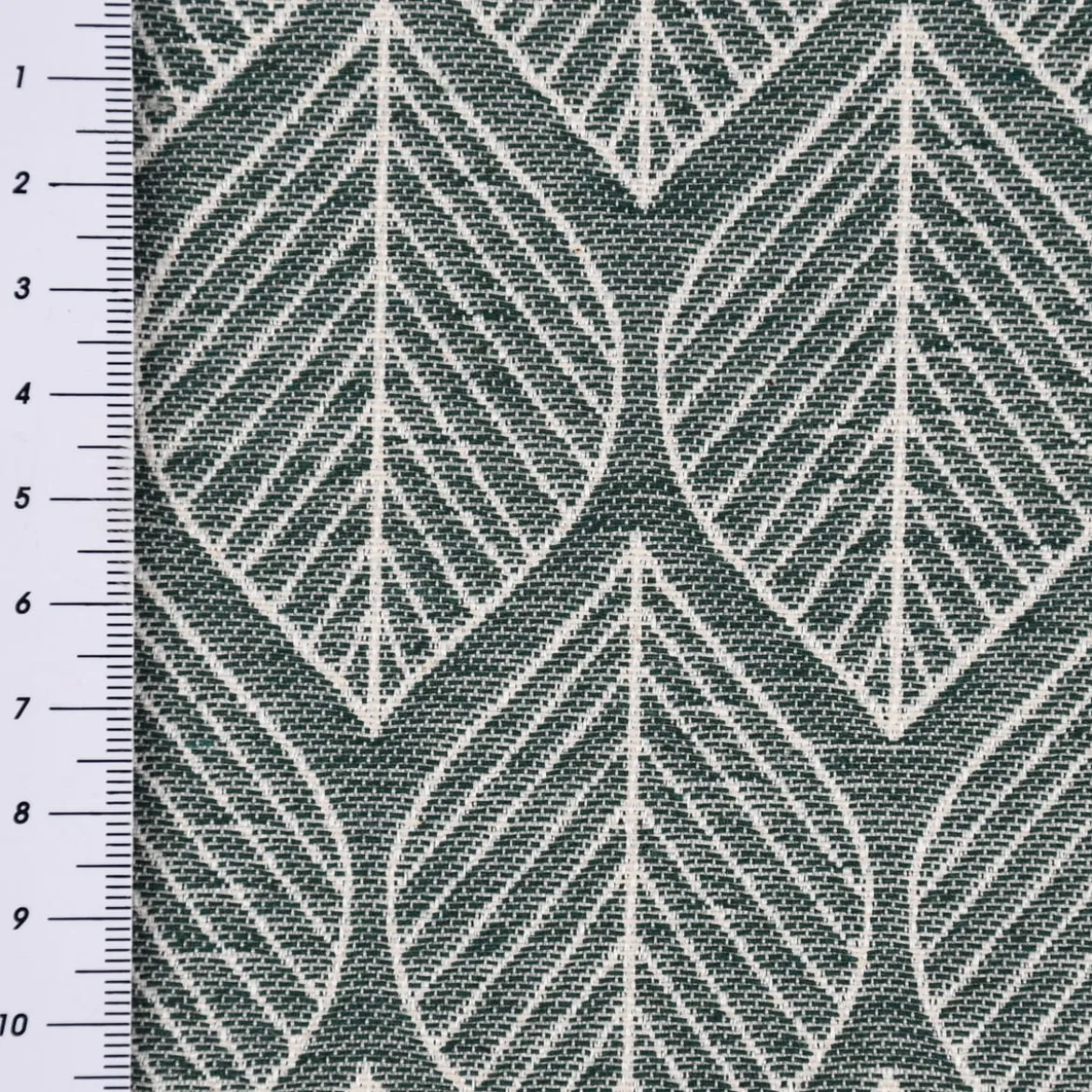 Dekostoff Jacquard Doubleface Premium Leaf Retro Scandi Blätter grün hellbeige 1,4m Breite