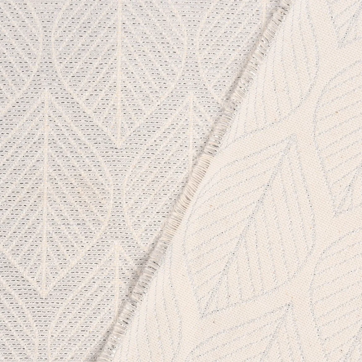 Dekostoff Jacquard Doubleface Premium Metallic Leaf Retro Scandi Blätter silber beige 1,4m Breite
