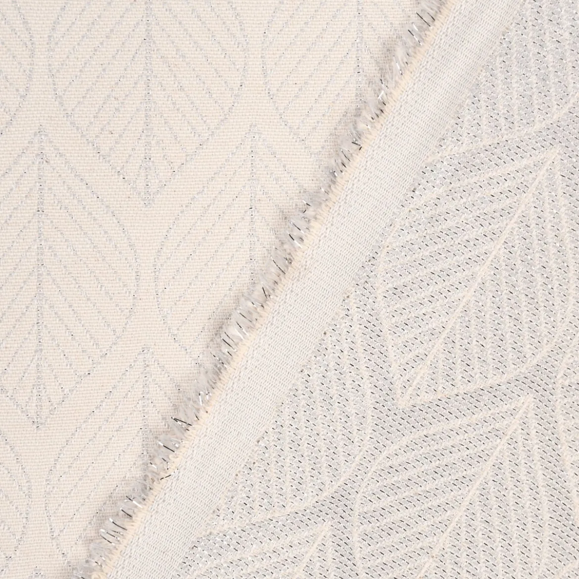 Dekostoff Jacquard Doubleface Premium Metallic Leaf Retro Scandi Blätter silber beige 1,4m Breite