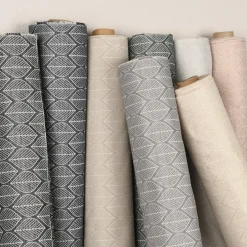 Dekostoff Jacquard Doubleface Premium Metallic Leaf Retro Scandi Blätter silber beige 1,4m Breite