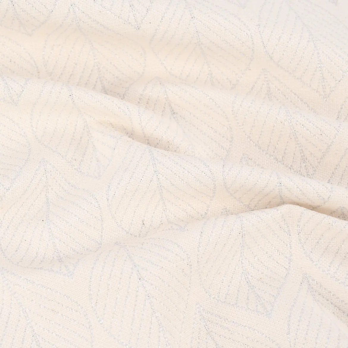 Dekostoff Jacquard Doubleface Premium Metallic Leaf Retro Scandi Blätter silber beige 1,4m Breite