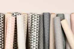 Dekostoff Jacquard Doubleface Premium Triangel Retro Scandi blau hellbeige 1,4m Breite