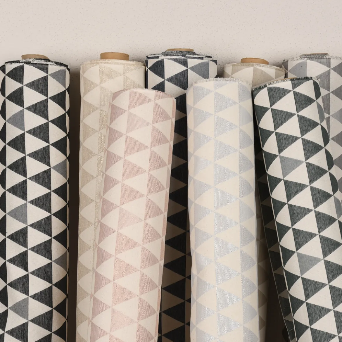 Dekostoff Jacquard Doubleface Premium Triangel Retro Scandi blau hellbeige 1,4m Breite