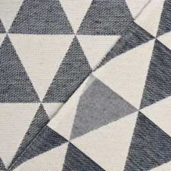 Dekostoff Jacquard Doubleface Premium Triangel Retro Scandi blau hellbeige 1,4m Breite