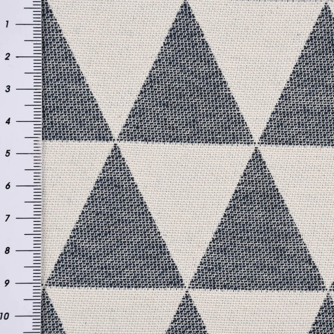 Dekostoff Jacquard Doubleface Premium Triangel Retro Scandi blau hellbeige 1,4m Breite