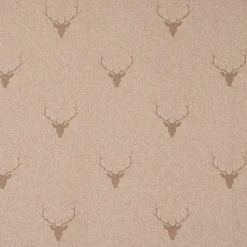 Dekostoff Jacquard Gardinenstoff Landhausstoff Wendestoff Hirschkopf mit Geweih beige 1,40m Breite