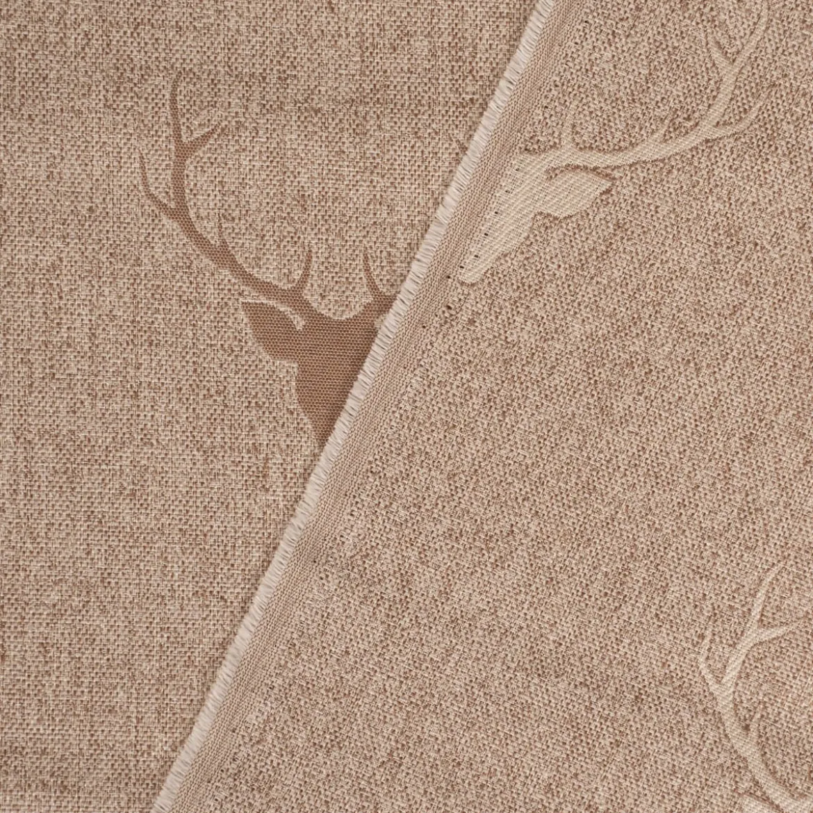 Dekostoff Jacquard Gardinenstoff Landhausstoff Wendestoff Hirschkopf mit Geweih beige 1,40m Breite