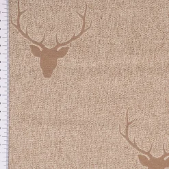 Dekostoff Jacquard Gardinenstoff Landhausstoff Wendestoff Hirschkopf mit Geweih beige 1,40m Breite
