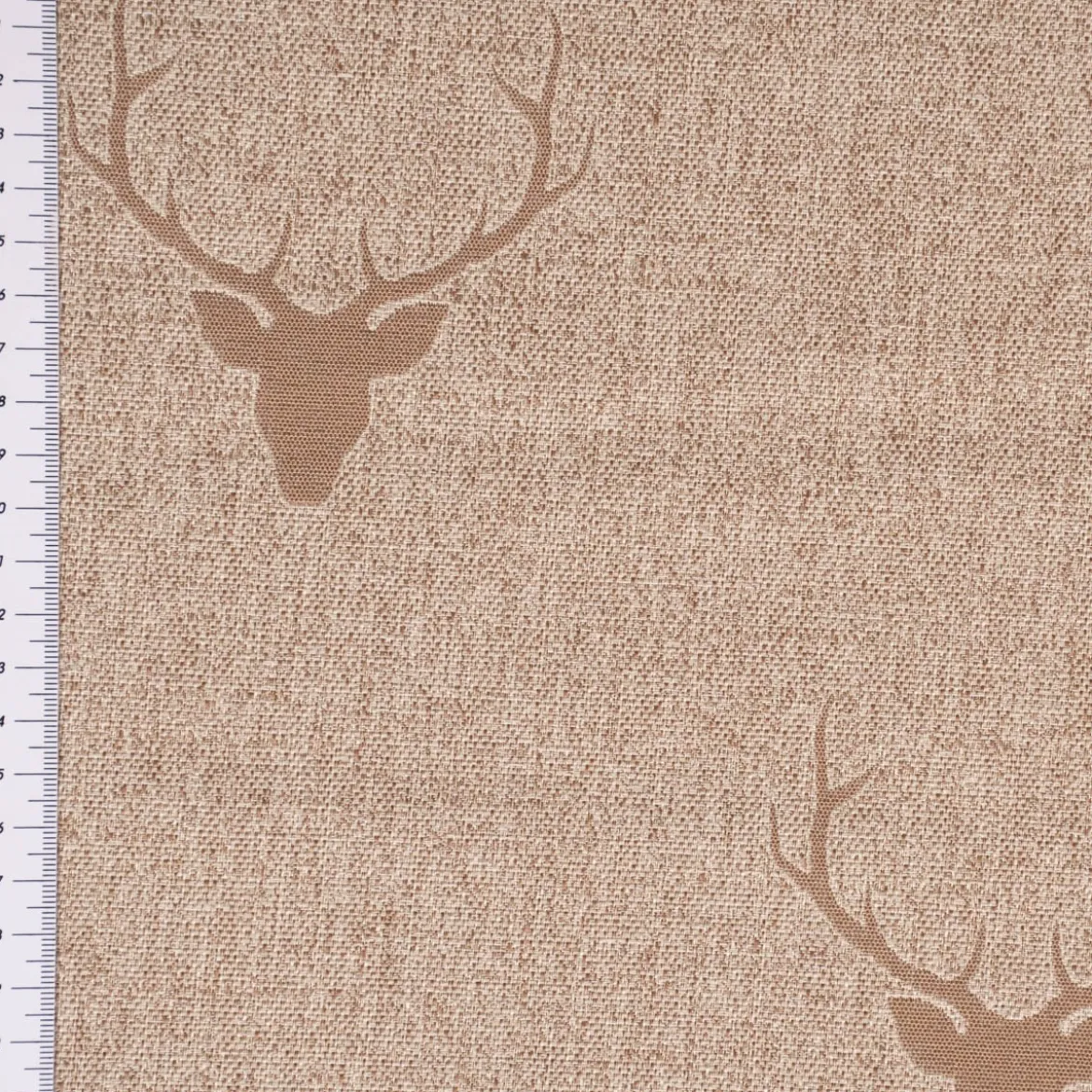 Dekostoff Jacquard Gardinenstoff Landhausstoff Wendestoff Hirschkopf mit Geweih beige 1,40m Breite