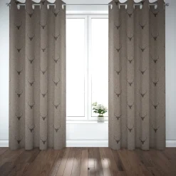 Dekostoff Jacquard Gardinenstoff Landhausstoff Wendestoff Hirschkopf mit Geweih braun 1,40m Breite
