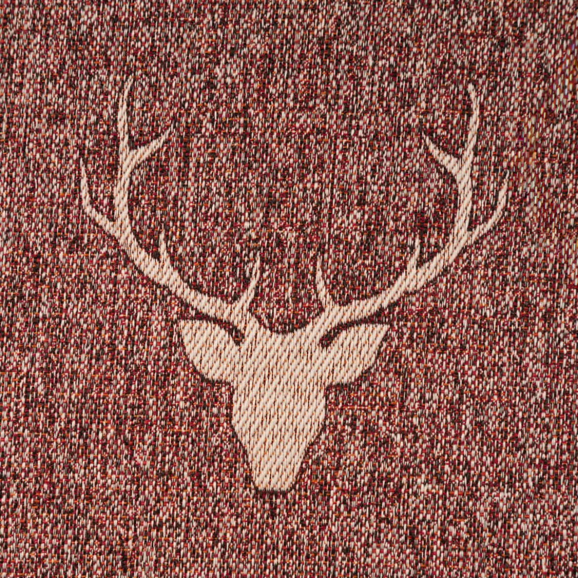 Dekostoff Jacquard Gardinenstoff Landhausstoff Wendestoff Hirschkopf mit Geweih rotbraun 1,40m Breite