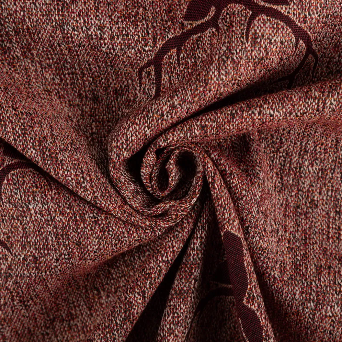 Dekostoff Jacquard Gardinenstoff Landhausstoff Wendestoff Hirschkopf mit Geweih rotbraun 1,40m Breite